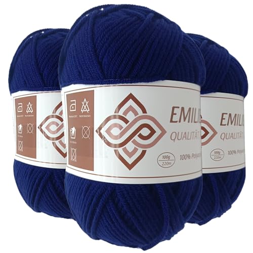 Emilie-Textil Premium Polyacryl-Garn – 3x100g – 20 Farben – Ökotex-zertifiziert, Garn zum häckeln und stricken (3, Marine Blau) von Emilie-Textil