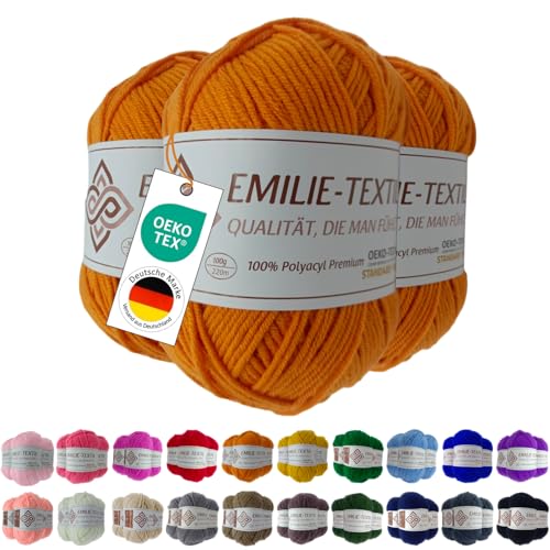 Emilie-Textil Premium Polyacryl-Garn 3X100g 20 Farben OEKO-TEX zertifiziert für Babys/Allergiker, Garn zum häckeln und stricken (3, Orange) von Emilie-Textil