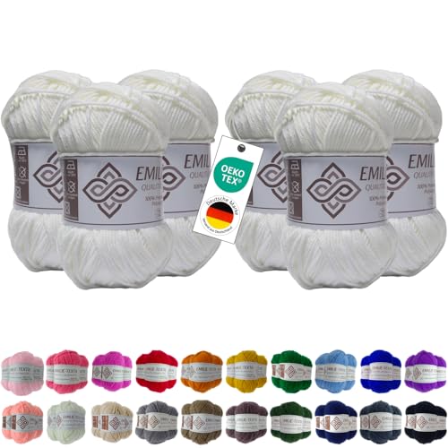 Emilie-Textil Premium Polyacryl-Garn 6X100g 20 Farben OEKO-TEX zertifiziert für Babys/Allergiker, Garn zum häckeln und stricken (6, Weiß) von Emilie-Textil