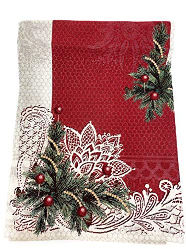 EmilyHome Weihnachtstischdecke aus Stoff Gobelin mit Keilrahmen, Art. Cher Noel mit Lurex (ohne Servietten) (rot, rechteckig x 6 cm. 140 x 180) von EmilyHome