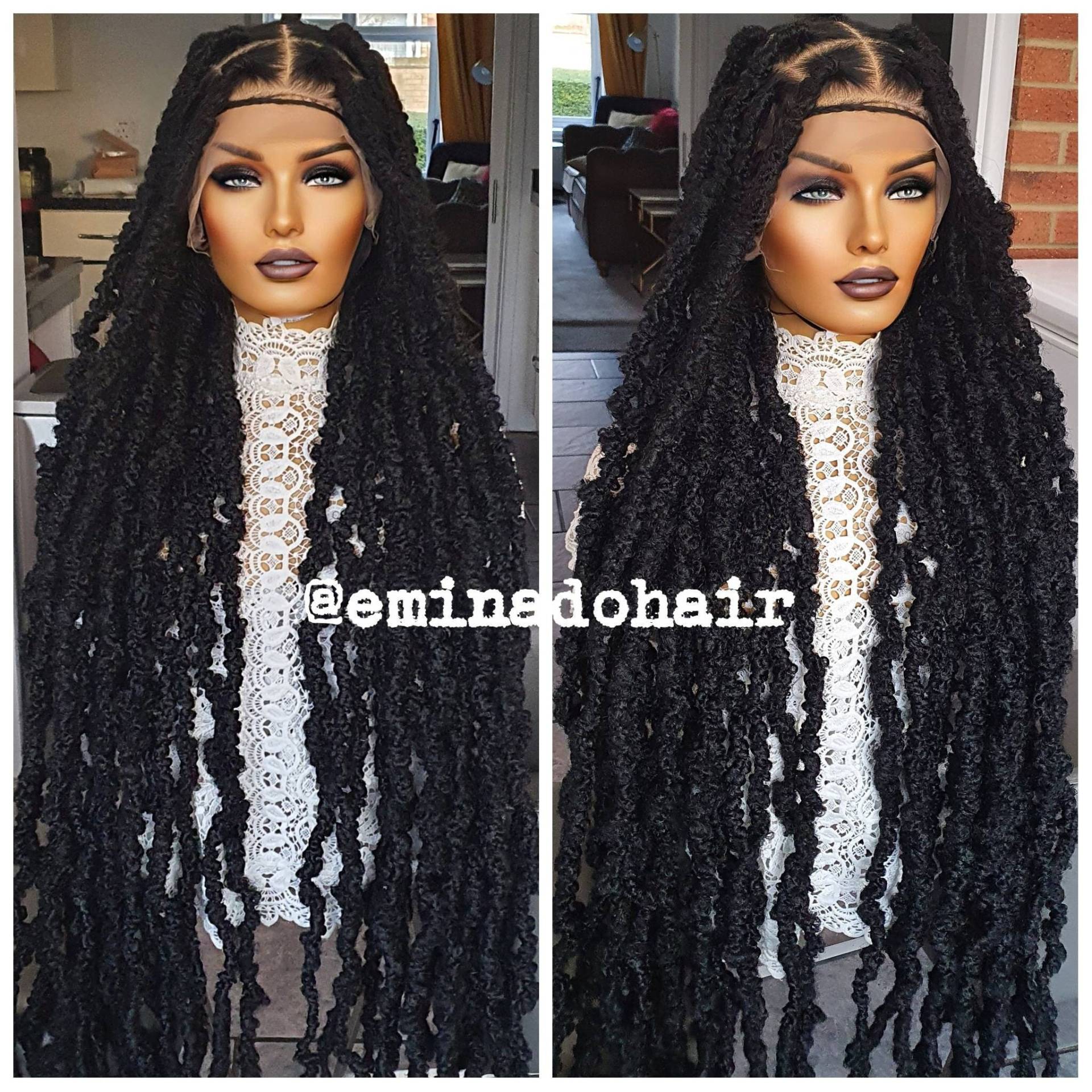 Faux Locs Knotenlose Zopf Perücke Für Schwarze Frauen Geschenk Voller Spitze Vorne Cornrow Perücken Dreadlock Faux Loc Twist Box von EminadoHair