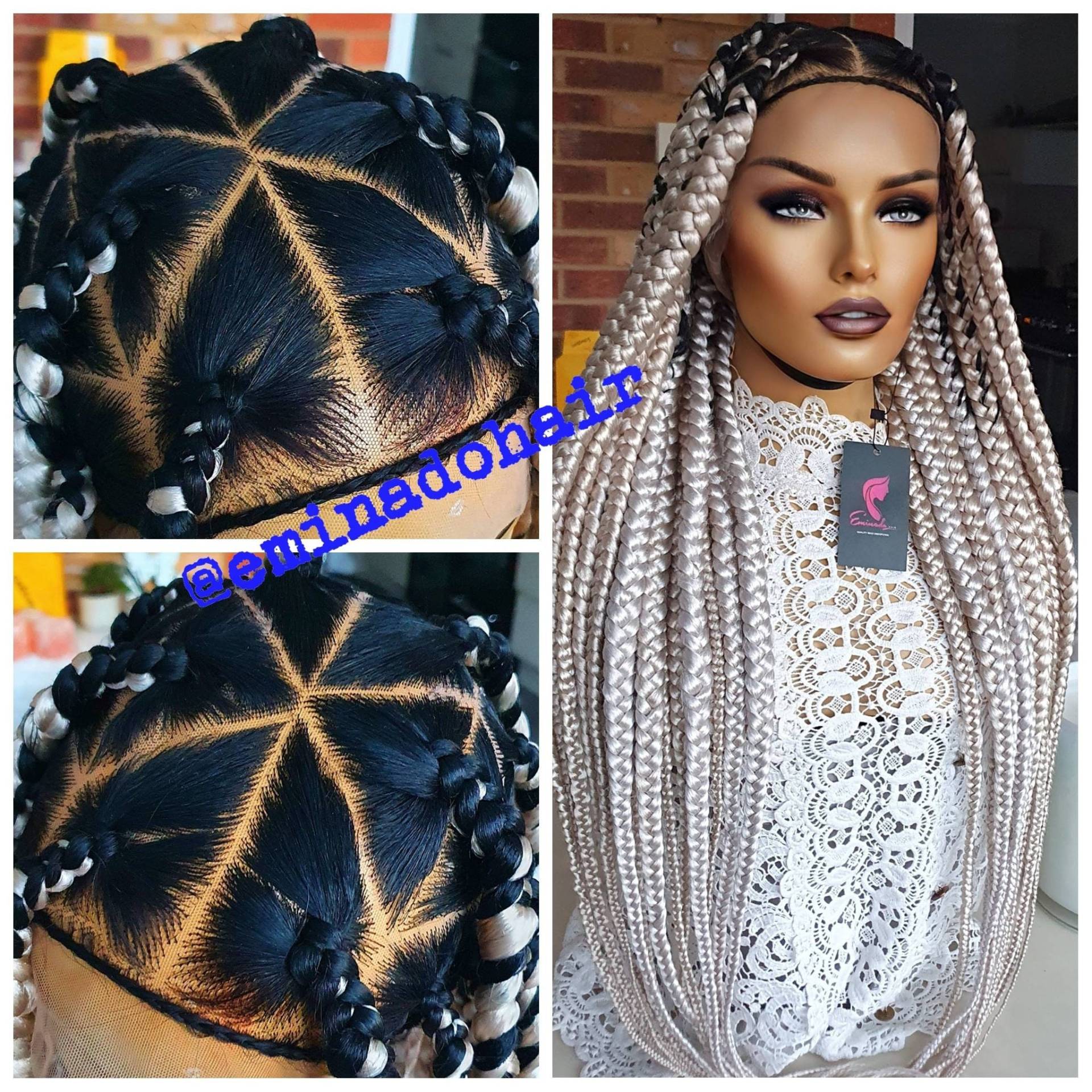 Jumbo Knotenlose Geflochtene Perücke Für Schwarze Frauen Echthaar Volle Spitze Vorne Cornrow Perücken Dreadlock Faux Loc Twist Box Geflecht Dreieck von EminadoHair