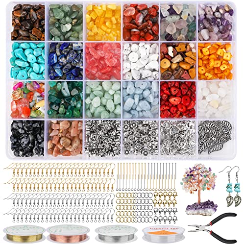 Schmuck Selber Machen Set, Eminefeli Ohrringe selber machen, 1340+ Natürlicher Edelsteine set Kristallperlen Steinperlen Schmuck Bastelset Kit für DIY Schmuck Halskette Ringe Armband Ohrring von Eminefeli