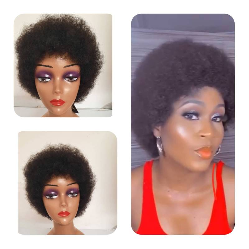 100 % Afro Kurze Echthaarperücke in Natürlichem Schwarz von Emmaksbeauty