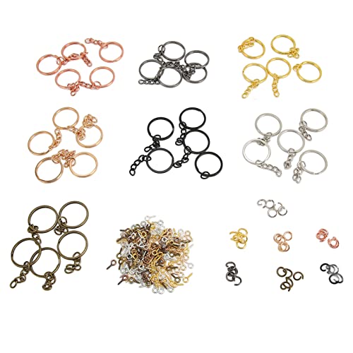 Emoshayoga D I Y Schlüsselanhänger-Ringe, 250 Stück, inklusive 35 Schlüsselanhängerringe mit Kette, 35 Biegeringe, 180 Schraubösen für selbstgemachte Brieftaschen von Emoshayoga