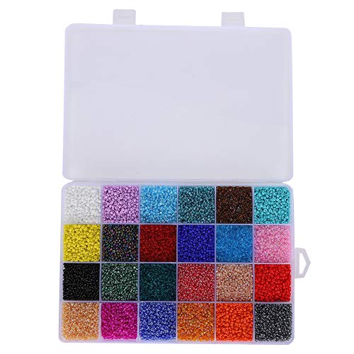 Emoshayoga DIY-Zubehör, Glas-Rocailles-Set, 2 mm, 24 Farben, lose Perlen in Aufbewahrungsbox für Armbänder, DIY-Zubehör, 26400 Stück von Emoshayoga