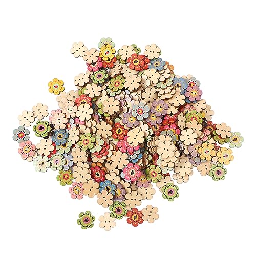 Emoshayoga Holzknöpfe zum Basteln, Blumen, 300 Stück (20 mm), für Kleidung, Taschen, DIY, Retro-Stil, lebendige Farben, breite Anwendung von Emoshayoga