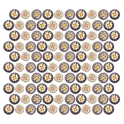 Emoshayoga Stoffzubehör, 100 Stück Gänseblümchen-Holzknöpfe, DIY-Kleidung, Dekoration, Nähknöpfe, 15 mm, natürliche Farbe von Emoshayoga
