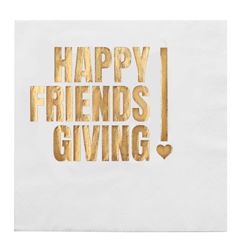 Happy Friendsgiving Servietten für Thanksgiving-Dekorationen, Happy Friendsgiving Party-Dekorationen, tolle Tischdekoration, 2-lagig, 16,5 x 16,5 cm, Goldfolie (50er-Pack) von Emuya