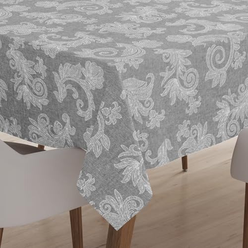 Encasa 4 Seater Estischtuch 145x145 cm (57x57 in) I Blumen Grau Jacquard -Style -Druck auf Chambray Homespun Cotton I für Familienversammlungen, Partys, die ich waschbar ist von Encasa XO