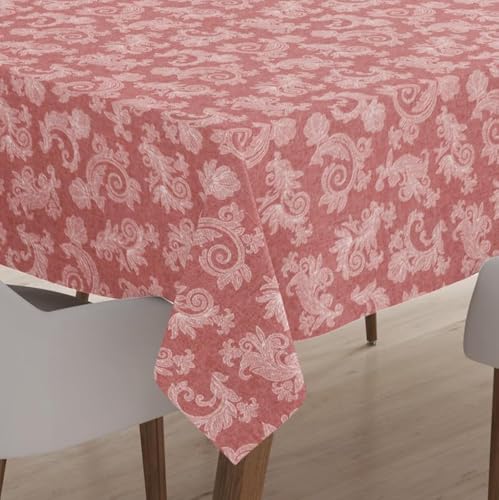 Encasa 4 to 6 Seater Estischtuch 145x180 cm (57x72 in) I Blumen Rot Jacquard -Style -Druck auf Chambray Homespun Cotton I für Familienversammlungen, Partys, die ich waschbar ist von Encasa XO