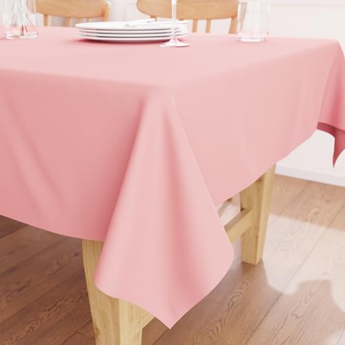 Encasa Baumwoll-Canvas-Tischdecke | Hell-Pink Einfarbig | Rechteckige Größe 140x140 cm | Esstischdecke zur Dekoration – maschinenwaschbar von Encasa XO