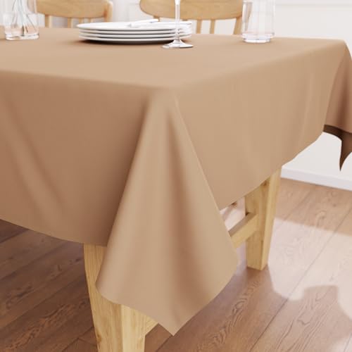 Encasa XO Baumwoll-Canvas-Tischdecke | Light Beige Einfarbig | Rechteckige Größe 140x140 cm | Esstischdecke zur Dekoration – maschinenwaschbar von Encasa XO