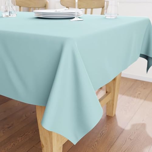 Encasa Homes Einfarbige Farbe Oxford-Baumwolltischdecke für 6 bis 8 Sitze Großer Esstisch - 142 x 182 cm, Eierblau - Baumwoll-Canvas-Gewebe, mercerisiert, waschbar, rechteckig für Zuhause von Encasa XO