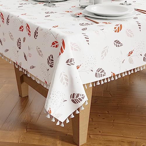 Encasa XO Silky Polyester Tischtuch für 6 to 8 Seater Tabelle | Gedrucktes Boho Leaves Design mit Quasten | Verwenden Sie Küchenessen, Festivals, Innen- und Außenpartys mit Größe 140x240 cm von Encasa XO