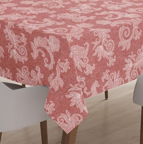 Encasa 4 Seater Estischtuch 145x145 cm (57x57 in) I Blumen Rot Jacquard -Style -Druck auf Chambray Homespun Cotton I für Familienversammlungen, Partys, die ich waschbar ist von Encasa XO