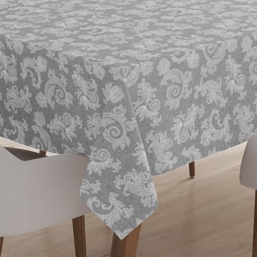 Encasa XO 4 to 6 Seater Estischtuch 145x180 cm (57x72 in) I Blumen Grey Jacquard -Style -Druck auf Chambray Homespun Cotton I für Familienversammlungen, Partys, die ich waschbar ist von Encasa XO