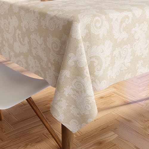 Encasa 6 to 8 Seater Estischtuch 145x240 cm (57x94 in) I Blumen Beige Jacquard -Style -Druck auf Chambray Homespun Cotton I für Familienversammlungen, Partys, die ich waschbar ist von Encasa XO