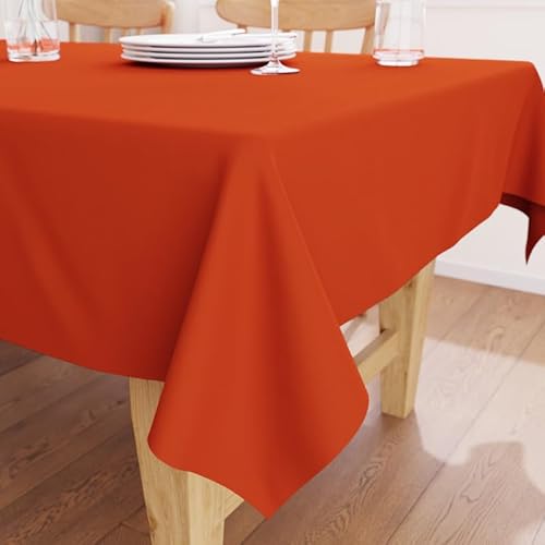 Encasa-Tischdecke aus 100% Baumwoll-Leinen mit Ziegel einfarbig und Rectangular Größe 140x180 cm für 4 to 6 Seater Esstisch-Herbstdekoration, Halloween- und Weihnachtsfeste – maschinenwaschbar von Encasa XO