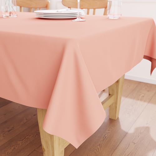 Encasa XO Baumwoll-Canvas-Tischdecke | Powder Pink Einfarbig | Rechteckige Größe 140x180 cm | Esstischdecke zur Dekoration – maschinenwaschbar von Encasa XO