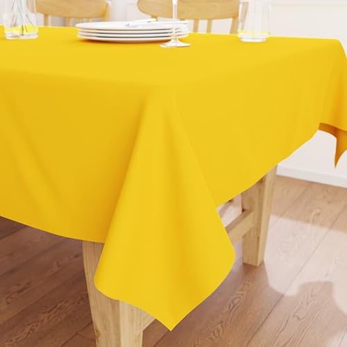 Encasa XO Baumwoll-Canvas-Tischdecke | Sunbeam Yellow Einfarbig | Rechteckige Größe 140x180 cm | Esstischdecke zur Dekoration – maschinenwaschbar von Encasa XO