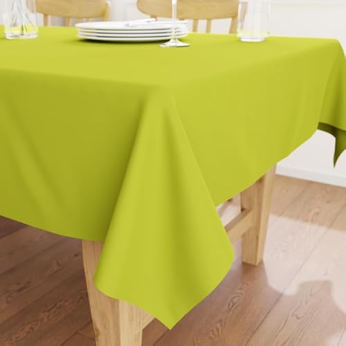 Encasa XO Baumwoll-Canvas-Tischdecke | Lime Green Einfarbig | Rechteckige Größe 140x230 cm | Esstischdecke zur Dekoration – maschinenwaschbar von Encasa XO