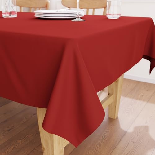 Encasa Homes Tovaglia Oxford in Cotone tovaglia di Cotone semplice Colore per 6 a 8 posti a sedere Grande tavolo da pranzo - 142 x 230 cm, Profondo Rosso - Tessuto in Tela di Cotone, mercerizzato von Encasa XO