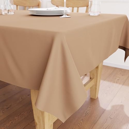 Encasa XO Baumwoll-Canvas-Tischdecke | Light Beige Einfarbig | Rechteckige Größe 140x180 cm | Esstischdecke zur Dekoration – maschinenwaschbar von Encasa XO