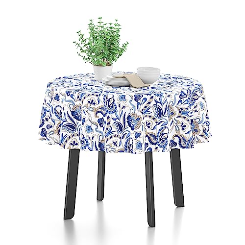 Encasa Polyester Bedruckte Tischdecke, Tischdecke aus Twill-Stoff, wasserabweisend, Länge 142 cm-Round für rechteckigen Esstisch 4 Seater. Maschinenwaschbar, langlebig - Chintz Blue von Encasa XO