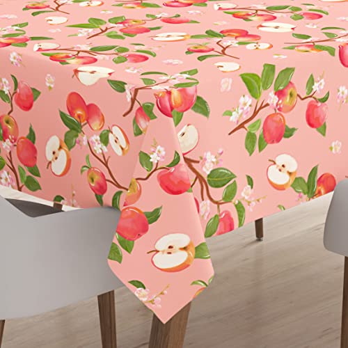 Encasa Polyester Bedruckte Tischdecke, Tischdecke aus Twill-Stoff, wasserabweisend, Länge 142x180 cm für rechteckigen Esstisch 4 to 6 Seater. Maschinenwaschbar, langlebig - Apfel von Encasa XO