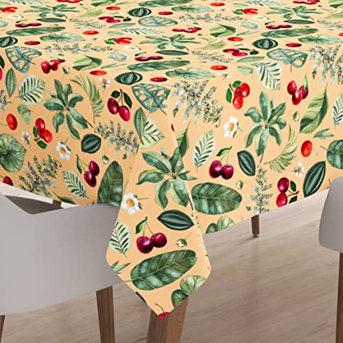 Encasa Polyester Bedruckte Tischdecke, Tischdecke aus Twill-Stoff, wasserabweisend, Länge 142x180 cm für rechteckigen Esstisch 4 to 6 Seater. Maschinenwaschbar, langlebig - Kirsche von Encasa XO