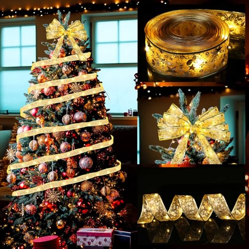 Encham Weihnachtsband Lichter 5m 50Led Weihnachtsbeleuchtung Band Weihnachtsbaum Lichterkette Weihnachtslichterkette für Party Hochzeiten Innen und Außen Weihnachtsdeko von Encham