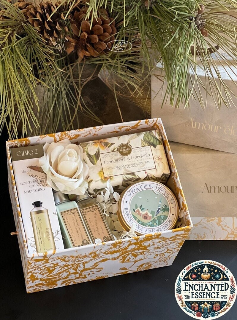 Bade Geschenkbox-Set Mit Handgemachter Seife & Kerze | Spa Entspannung Geschenk Box Set Für Sie Self Care Aromatherapie Bad Geschenkbox von EnchantedEssenceInc