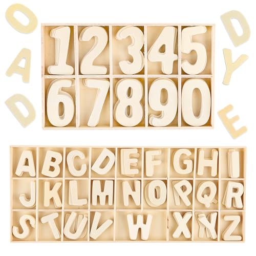 180 Stück Holzbuchstaben und Zahlen, 50 Pcs Holz Nummern 0-9 Zahlen und 130 Pcs Holz Großbuchstaben A-Z, Holze Nummern und Buchstaben Set fur DIY Party Heim Dekoration Displays und Kinderlernen von Encuryna