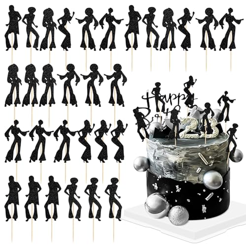 36 Stück Disco Tortendeko, 70er 80er Disco Tanzen Cupcake Topper für Disco Ball Musik Theme Party Geburtstagsfeier Hochzeitsfeier Dekorationen von Encuryna