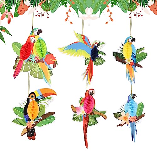 Encuryna 6 Stück Tropische Vögel Dekorationen, Seidenpapier Papageien Deko, Hawaiisch Papageien Hängende Dekorationen, Hawaii Party Girlande für Tropical Dschungel Party Luau Mottoparty Dekoration von Encuryna