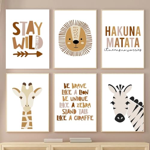 Encuryna Poster Kinderzimmer 6er Set 20x30cm, Safari Bilder Ohne Rahmen, Wandposter Bilder, Babyzimmer Bilder Kinderzimmer Deko für Junge Mädchen von Encuryna