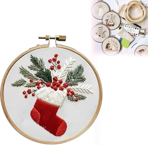 Weihnachts-Stickset, DIY-Stickset, Kreuzstich-Set für Anfänger und Erwachsene, DIY-Nadelspitzen-Set, enthält Hoop-Tuchnadeln, Fäden (Strumpf) von Endyniner