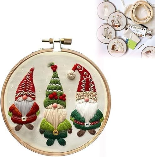 Weihnachts-Stickset, DIY-Stickset, Kreuzstich-Set für Anfänger und Erwachsene, DIY-Nadelspitzen-Set, enthält Hoop-Tuchnadeln, Fäden (Weihnachtswichtel) von Endyniner