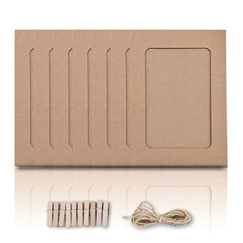 Enenes Papier Bilderrahmen 5x7 Kraftpapier Bilderrahmen 30 STÜCKE DIY Karton Bilderrahmen mit Holz Clips und Jutefaserschnur (Braun) von Enenes