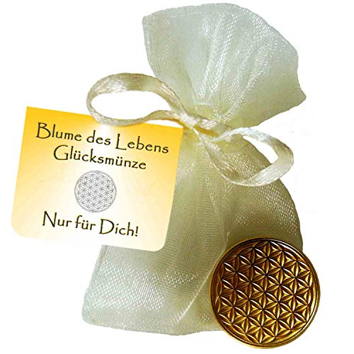 EnerChrom Blume des Lebens Glücksmünze Nur für Dich - 1 Stück Farbe Gold - Glücksbringer Lebensblume Talisman Münze von EnerChrom