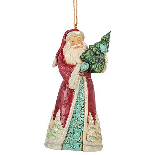 Enesco Jim Shore Heartwood Creek Wonderland Hängender Schmuck Weihnachtsmann mit Baumschmuck aus Steinharz, Juteseil für Weihnachten von Enesco