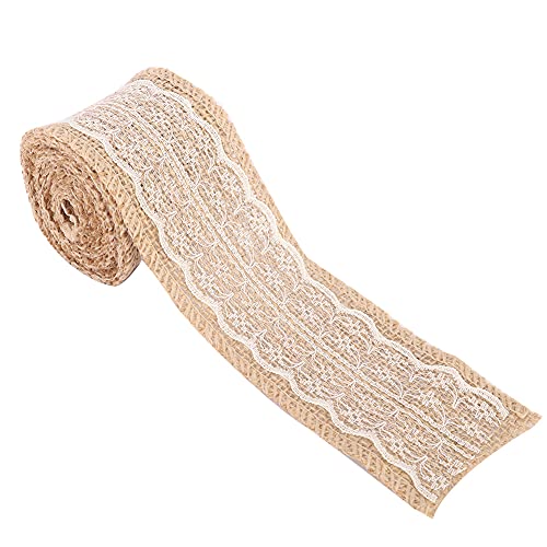 5 Rollen Leinen-Sackleinenband, Jute-Spitzenrolle, Spitzenband zum Nähen, Verpacken, Hochzeit, Heimdekoration, Spitzen-Häkelband für Braut- und Weihnachtsbedarf (blanco) von Enforose