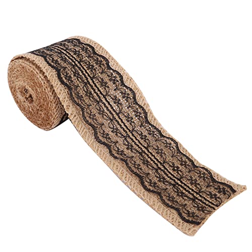 5 Rollen Leinen-Sackleinenband, Jute-Spitzenrolle, Spitzenband zum Nähen, Verpacken, Hochzeit, Heimdekoration, Spitzen-Häkelband für Braut- und Weihnachtsbedarf (negro) von Enforose