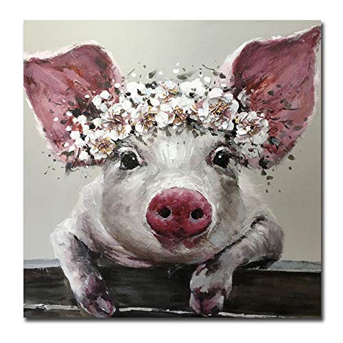 Engfgh Tierölgemälde Bunte Wandkunst Leinwand Poster Drucke Niedliche Schwein Tier Ölgemälde Baby Raum Dekoration Bilder Kunst Nordic Kids Dekoration, Kein Rahmen (Size : 50x50cm no Frame) von Engfgh