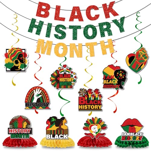 Black History Month Decorations - Including Black History Month Banner with Hanging Swirls Black History Month Centerpieces BHM Decoration for African Worthwhile Commemoration Festival von EngoEagle