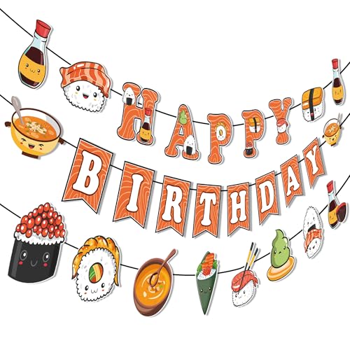 Sushi Happy Birthday Banner - Sushi Girlande Banner mit hängenden Wirbeln Japanische Sushi Party Dekorationen Japanische Sushi Party Supplies Sushi Thema Geburtstagsfeier von EngoEagle