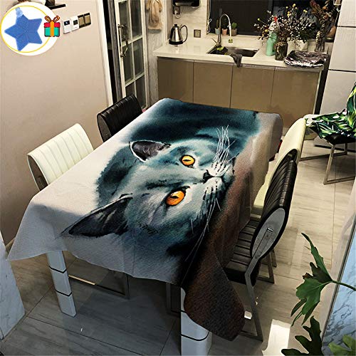 Enhome Tischdecke Rechteckig Wasserdicht, 3D Malerei Cat Drucken Polyester Abwaschbar Fleckschutz Ölfest Lotuseffekt Pflegeleicht Modern Haus Garten Outdoor Dekor (Grau,140×180cm) von Enhome