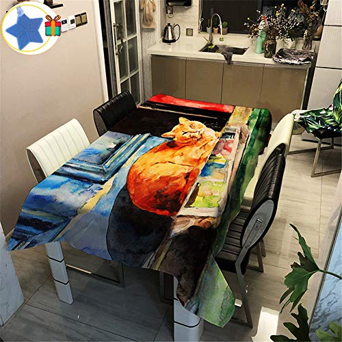 Enhome Tischdecke Rechteckig Wasserdicht, 3D Malerei Süße Katze Drucken Polyester Abwaschbar Fleckschutz Ölfest Lotuseffekt Pflegeleicht Modern Haus Garten Outdoor Dekor (A,140×200cm) von Enhome