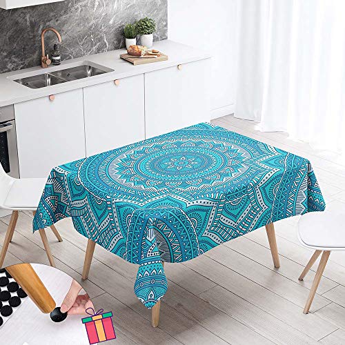 Enhome Tischdecke Rechteckige Abwaschbar, 3D Boho Wasserabweisend Abwischbar Tischtuch für Küche, Abendessen, Speisesaal Schmutzabweisend Küchentischabdeckung (Blau klassisch,140x160cm) von Enhome